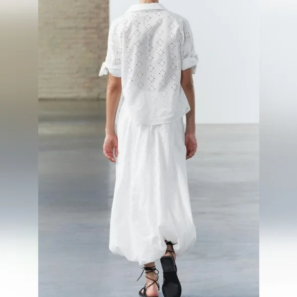 Zara ZW Collection Voluminous Skirt with Cutwork Embroidery Sz-L - Picture 4 of 11